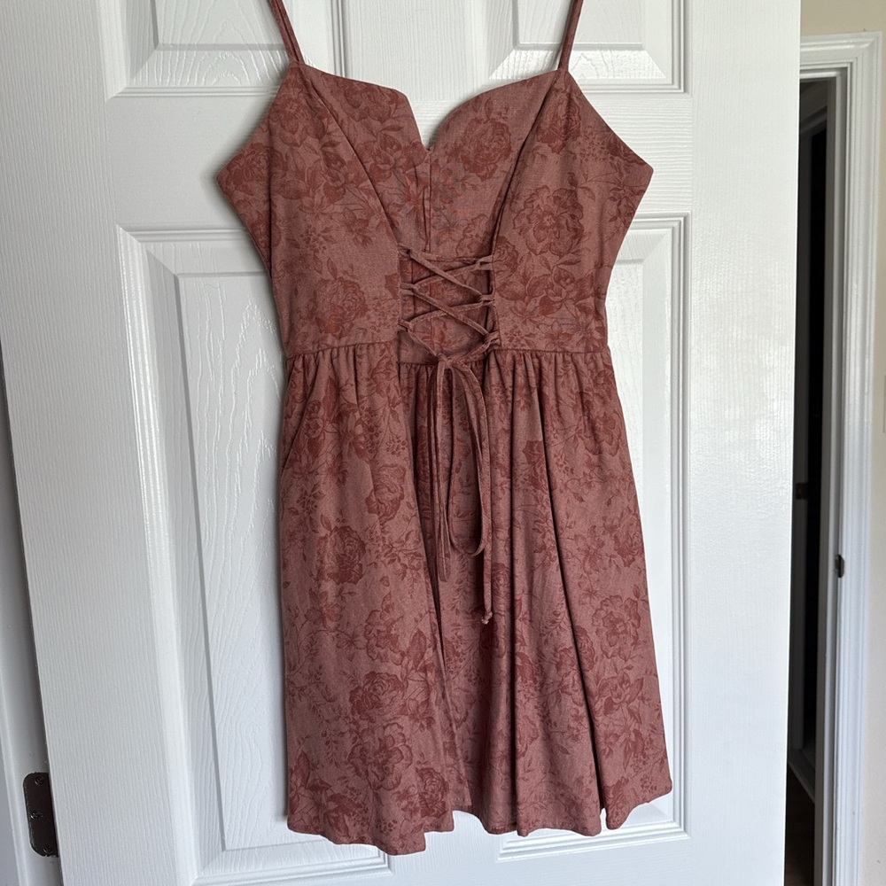 Altar'd State Lace-Up Floral Mini Dress in Rose